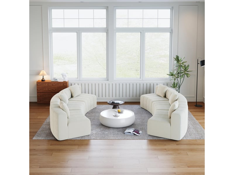  Canapé 6 places - 444.5x222x73.6 cm - canapé demi-lune modulaire incurvé chenille avec coussins, sans montage - beige  - Conforama C