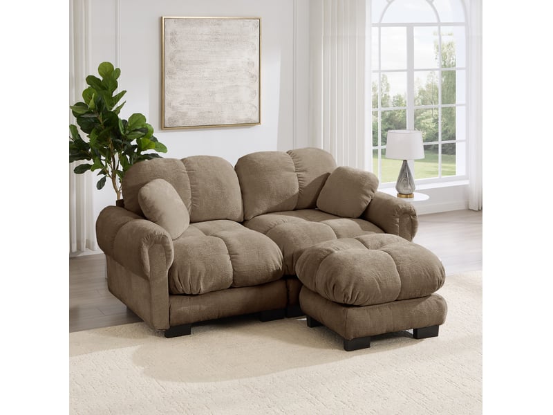  Canapé 2 places modulaire en l 190x149x90 cm, salon, matelassé, design, déplaçable, pouf, tissu en chenille, marron  - Conforama D