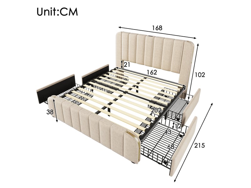 Lit double 160x200 avec 4 tiroirs et ports usb-c homvra - Conforama E