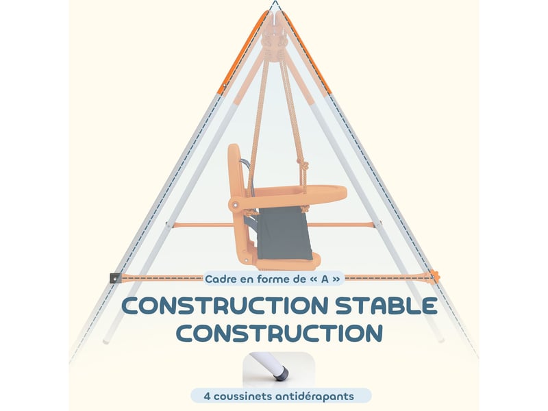  Balançoire portique pour enfants de 6 à 36 mois capacité de charge de 25 kg en acier hauteur 122 cm orange  - Conforama R
