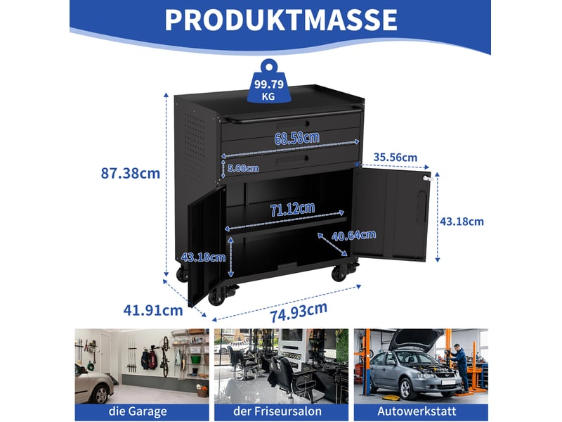  Armoire à outils en métal avec 3 tiroirs, 2 portes verrouillables et panneau perforé pour atelier 75 × 42 × 87,3 cm  - Conforama B