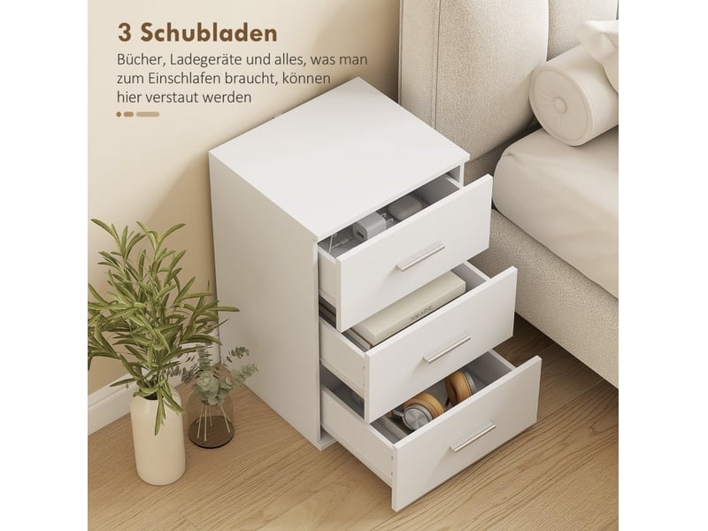  Table de chevet 40x35x60 cm 3 tiroirs mdf blanc  - Conforama D