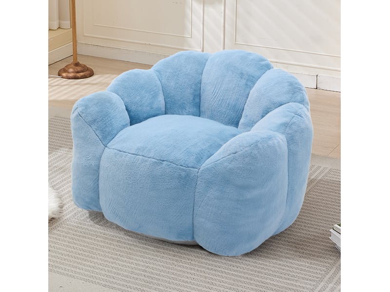  Fauteuil lotus 111x101x68 cm, assise adulte, tissu à poils courts, sans montage, facile à déplacer, bleu  - Conforama B