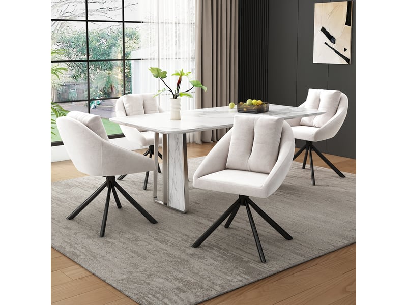  Lot de 4 chaises de salle à manger pivotantes en velours beige, assise ergonomique, piètement métal, design moderne  - Conforama B