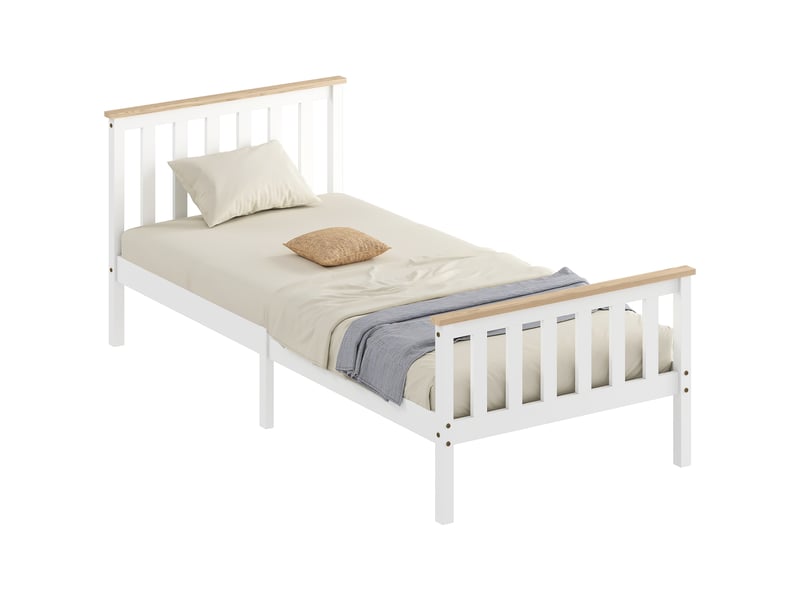 Cadre de lit simple en bois blanc et bois naturel, 90x200 cm, avec rangement sous le lit - Conforama A
