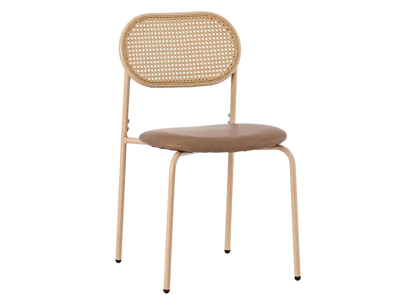  Lot de 6 chaises de salle à manger 46x48x80 cm, assise pu confortable, dossier ovale rotin, pieds métal, marron  - Conforama A