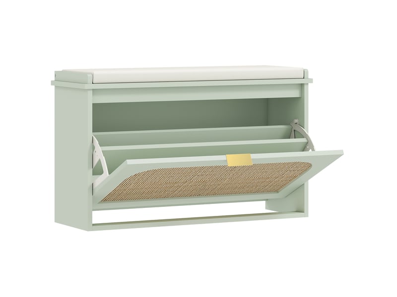  Banc à chaussures avec assise rembourrée, rangement basculant, vert  - Conforama A