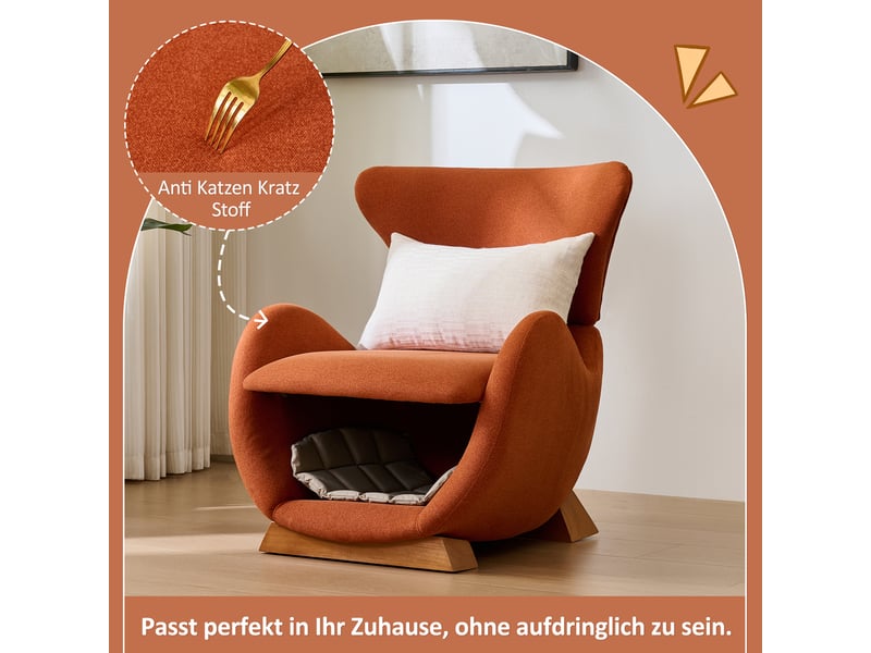 Fauteuil de salon rouge brique avec niche et petit chien, design requin-baleine, tissu anti-griffes, charge 150kg. - Conforama D