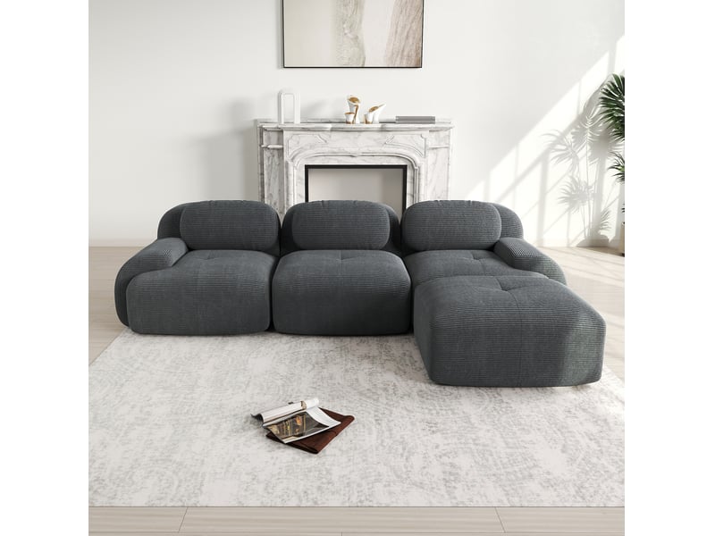  Canapé d'angle modulable modenvie 3 places 298 x 178 x 70 cm velours côtelé gris  - Conforama D