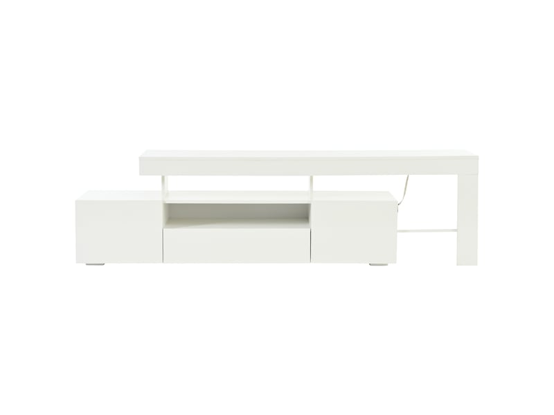  Meuble tv blanc brillant led 192×37×53 cm, 3 caissons, meuble bas pour écran jusqu’à 85 pouces  - Conforama A