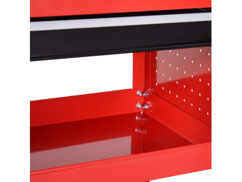 Chariot à outils en acier rouge à 3 niveaux avec tiroir, 4 roulettes et frein, charge 60 kg, pour atelier - Conforama E