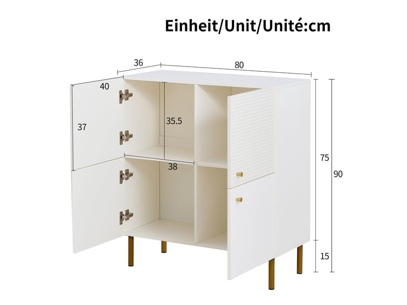  Buffet de rangement en mdf avec poignées en alliage de zinc pour salon 80×36×90 cm blanc  - Conforama E