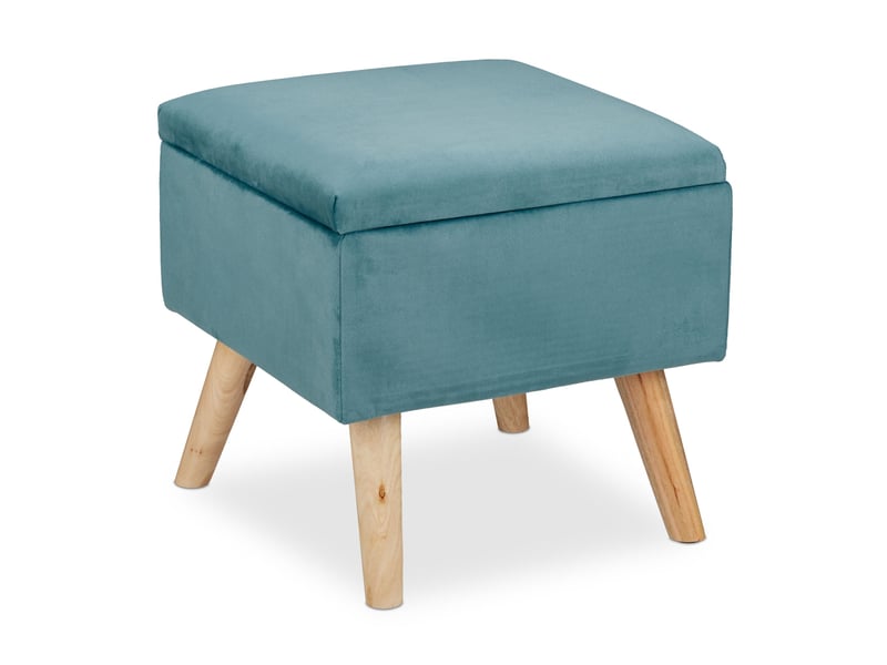  Tabouret de rangement décoratif polyvalent 40 x 40 x 40 cm assise confortable finition mate en velours bleu 13_0011086  - Conforama A