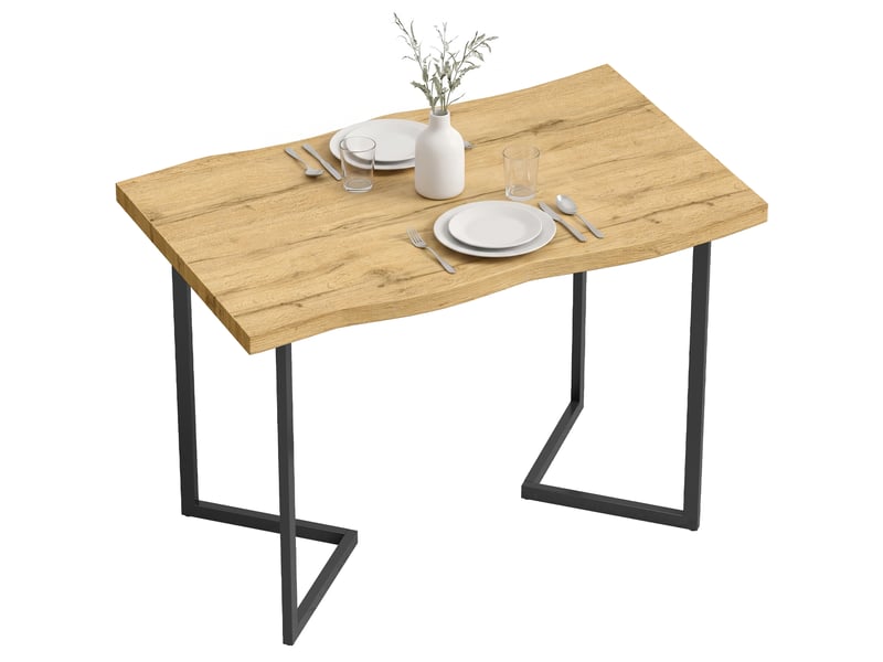  Table de salle à manger pour 2 personnes, plateau épais, pieds en métal, style moderne, 110 x 67 x 75,5 cm, chêne  - Conforama A
