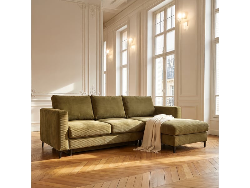 Canapé d'angle droit convertible - 4 places - velours côtelé - fiesole - vert olive 3CA52.CA.4AC.D.04 - Conforama B