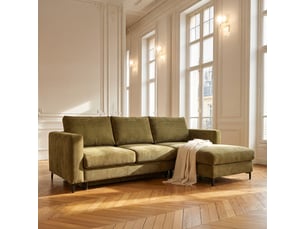 Canapé d'angle droit convertible - 4 places - velours côtelé - fiesole - vert olive