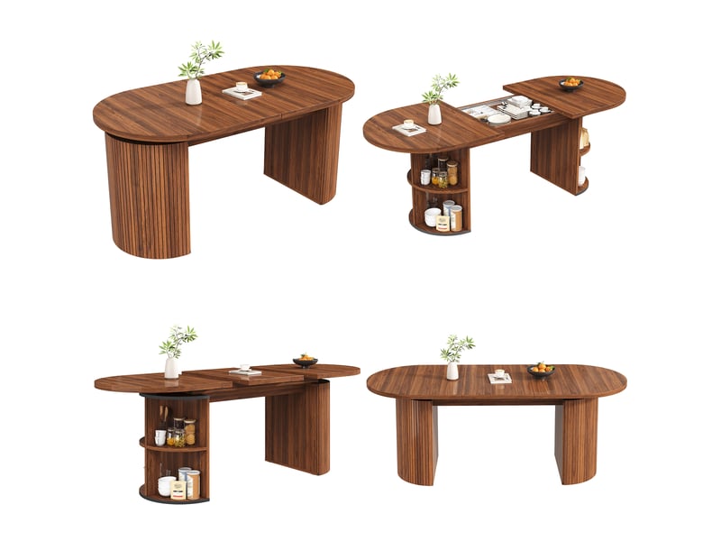Table de cuisine ovale avec allonge marron - 80x120-160max.cm mdf - Conforama A