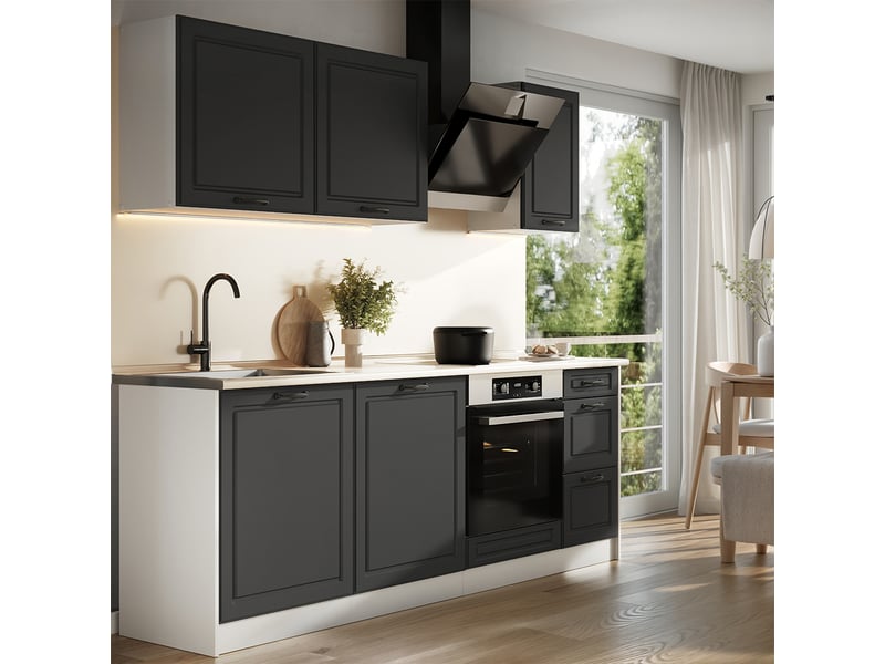  Vicco cuisine, anthracite campagneblanc, 220cm plan de travail marbre  - Conforama C