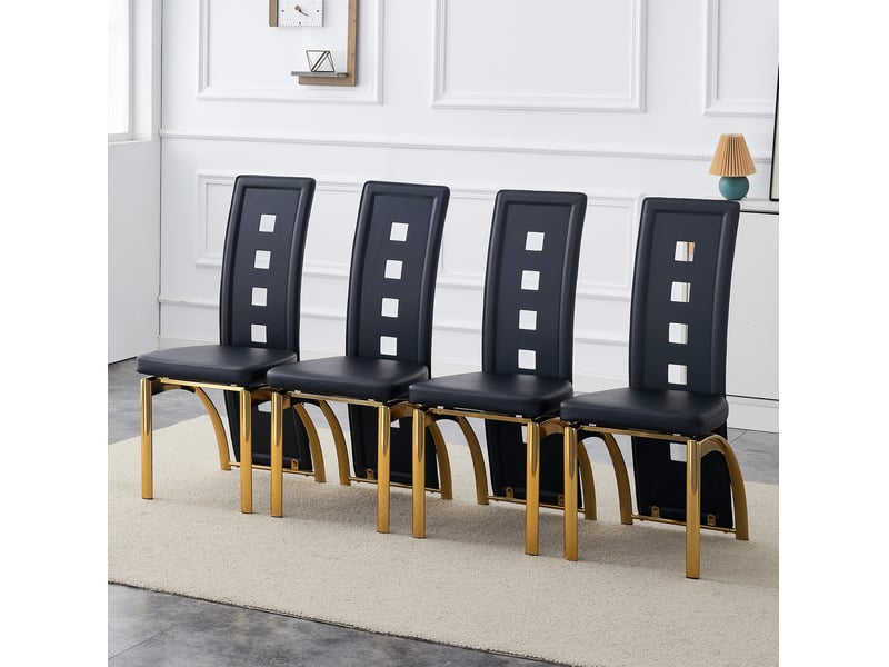  Lot de 4 chaises de salle à manger 43x49x102,5 cm dossier ajouré métal et polyuréthane (pu) noir et doré  - Conforama B