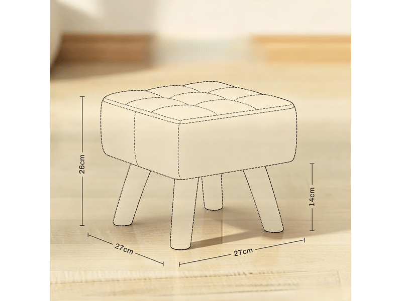  Repose-pieds carré rembourré beige avec tissu aspect lin, pieds antidérapants  - Conforama D
