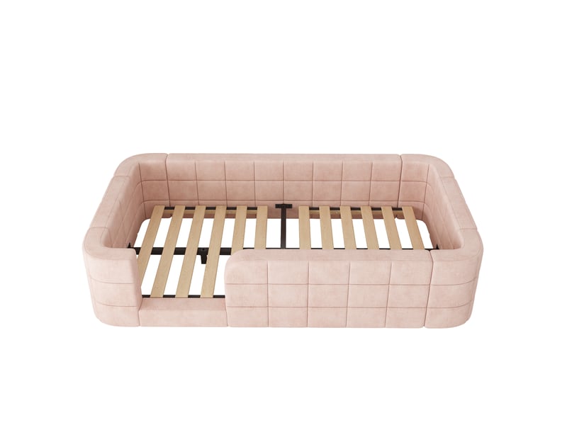  Lit bas rembourré rose 90 × 200 cm, chenille et sommier inclus Fay Lum - Conforama W
