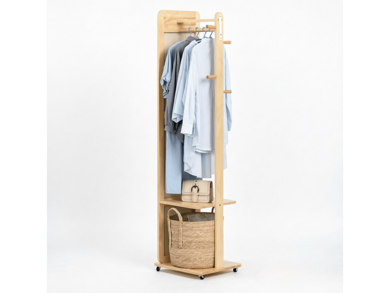  Miroir sur pied 40x44,5x170 cm avec porte-vêtements mdf bois aspect bois clair  - Conforama A