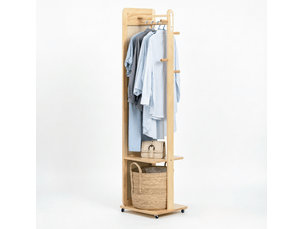 Miroir sur pied 40x44,5x170 cm avec porte-vêtements mdf bois aspect bois clair