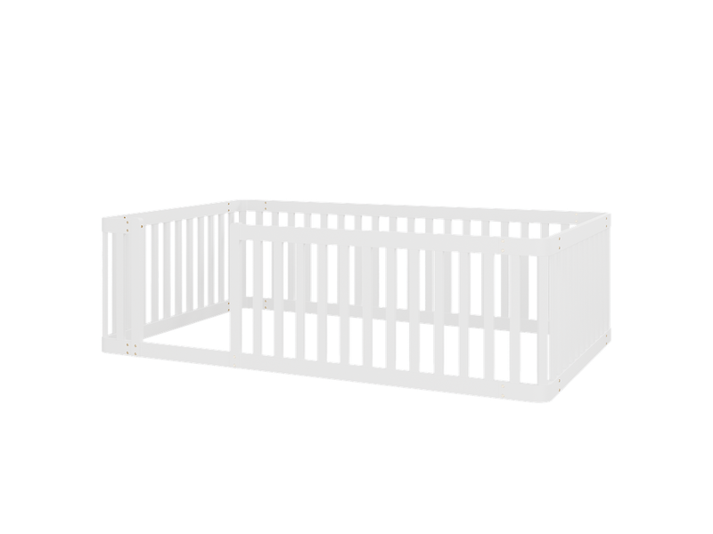 Lit enfant en bois 90x200 cm - avec barrière semi-fermée - pin - blanc (sommier et matelas non inclus) - Conforama A