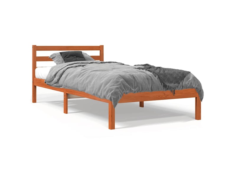  Lit simple- lit adulte -  cadre de lit sans matelas  marron 90x190 cm bois pin massif  - Conforama A