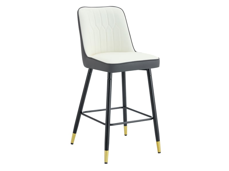  Tabouret de bar lot de 2 avec dossier ergonomique et repose-pieds, en pu et métal, blanc et gris  - Conforama A