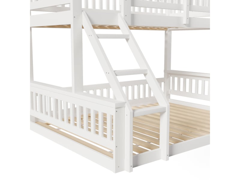  Lit superposé 90x200 cm et 140x200 cm, escalier, barrières de sécurité, sans matelas, blanc  - Conforama E