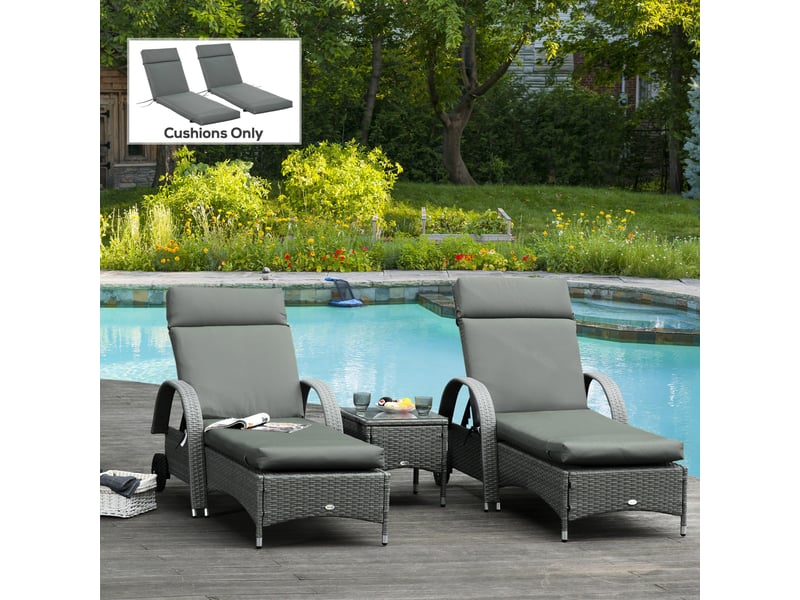  Lot de 2 coussins pour chaises longues, coussins de jardin extra épais de 8 cm, gris foncé, coussins uniquement.  - Conforama D