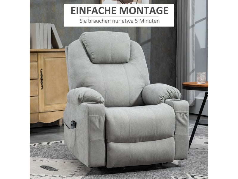 Fauteuil releveur électrique gris clair, massage chauffant, fauteuil relax inclinable avec repose-pieds pour salon - Conforama B
