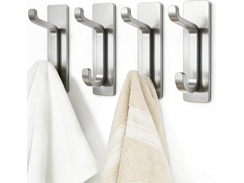  Sakae crochet serviettes cuisine, adhésif mural sans perçage, imperméable, antirouille, argenté, 4 pièces  - Conforama A