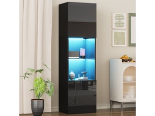 Vitrine colonne LED 45x35x160 cm avec éclairage RGB connecté, portes vitrées et rangement, meuble vitrine haute Noir