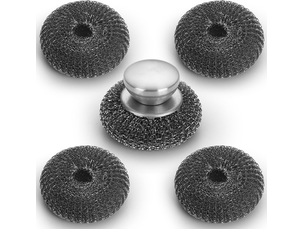 Éponges en acier inoxydable avec poignées, lot de 5, non-tissé métallique 10 x 10 cm, agréables à tenir, durables et robustes