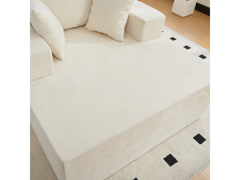 Méridienne canapé modulable en tissu chenille beige avec fonction chaise longue et coussin inclus - Conforama E