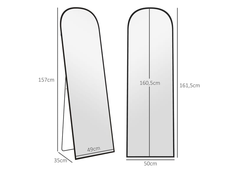  Miroir simple sur pied avec verre anti-éclats, à poser ou fixer au mur, cadre en aluminium noir 50 × 1,5 × 161,5 cm  - Conforama E