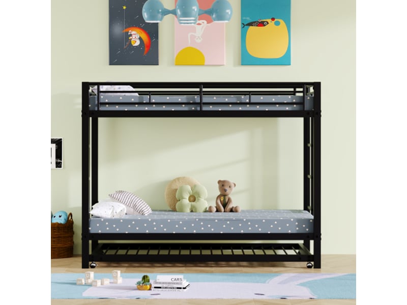  Lit superposé 90x200 cm coloris noir métal lit enfant noir - Conforama D