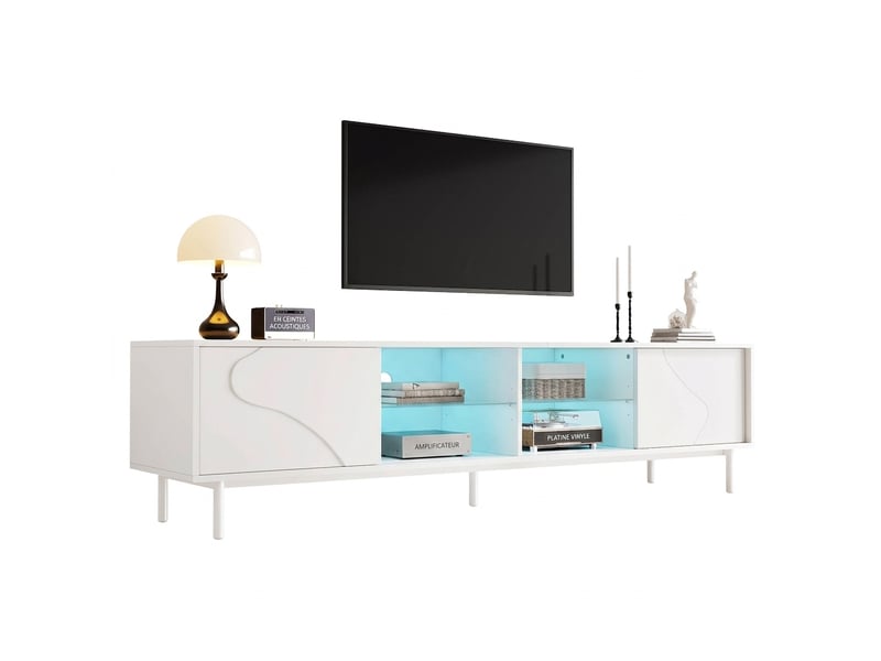  Meuble tv blanc 180 cm avec portes coulissantes mdf mat led app  - Conforama A