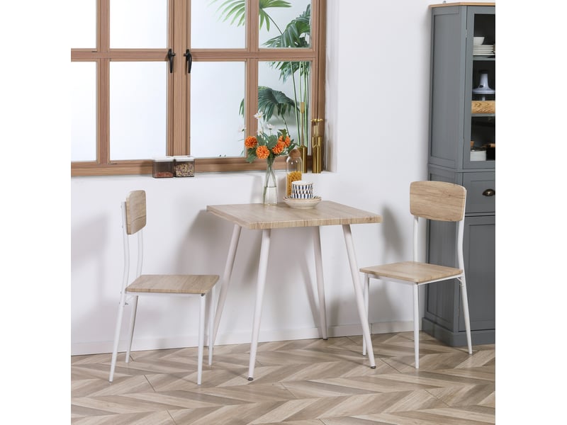  Ensemble table et chaises 3 pièces 70x70x76 cm 1 table + 2 chaises mdf + métal naturel et blanc  - Conforama B
