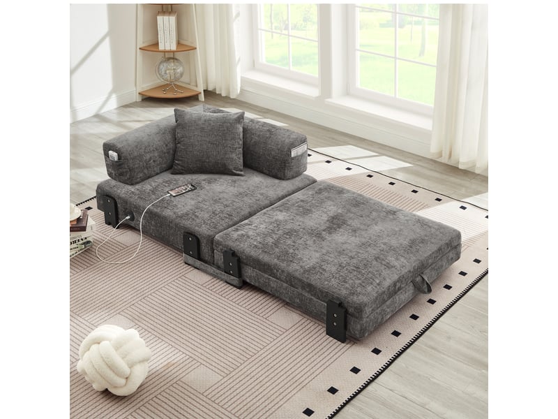  Canapé convertible, canapé-lit — gris foncé, port usb, avec accoudoirs  - Conforama C