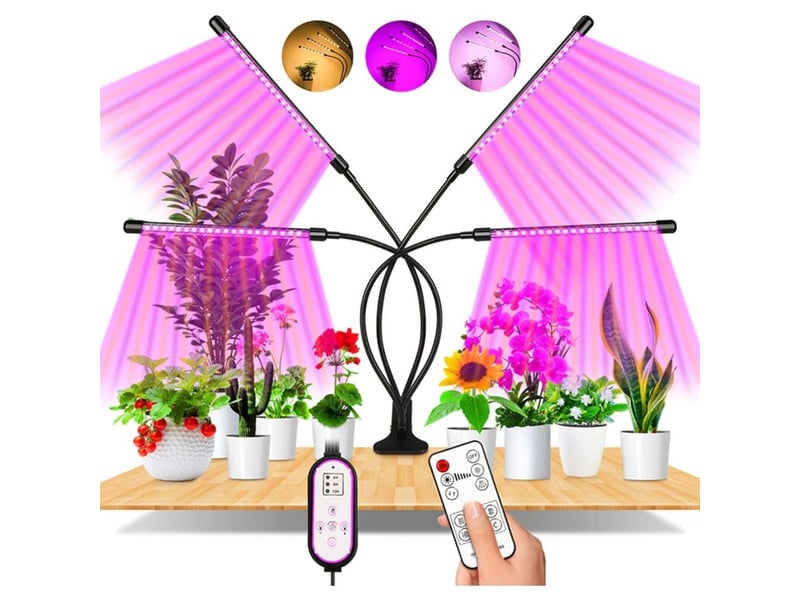  Lampe de plante 80 led, lampe de croissance 360°, 4 têtes spectre complet, minuterie 4h8h12h  - Conforama A