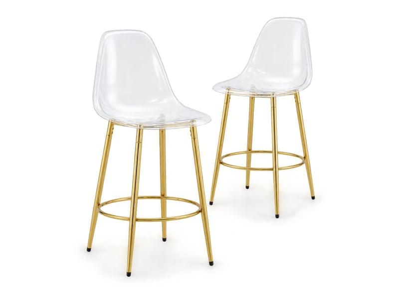  Tabourets de bar 66 cm lot de 2, dossier transparent, repose-pieds, pour cuisine, structure métal, or et transparent  - Conforama A