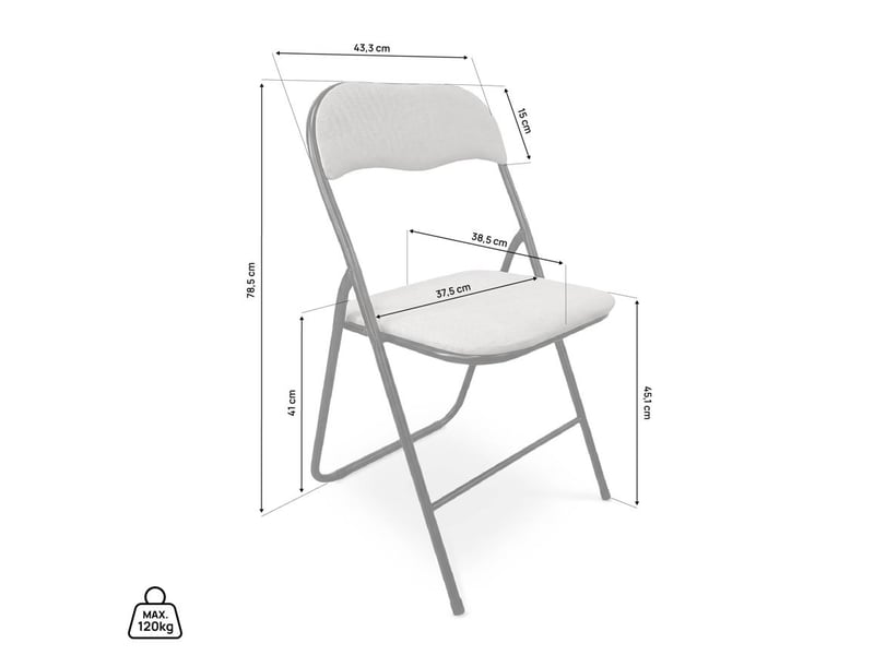  Lot de 6 chaises pliantes rembourrées en tissu gris et pieds métal noir - greta GRETA - Conforama D