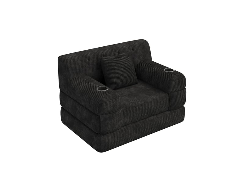  Fauteuil convertible 1 place en velours côtelé noir, 107x80x81 cm  - Conforama E