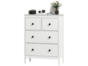 Commode à 4 tiroirs, pour vêtements et linge de lit, salon, chambre, couloir, panneaux de particules, blanc