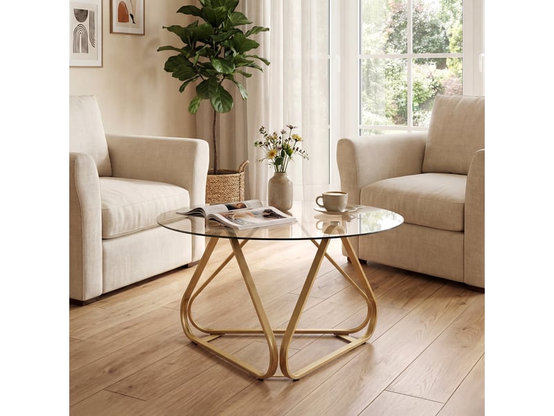 Table basse ronde 80 cm en verre trempé 6 mm, table de salon moderne avec pieds réglables, pour salon ou bureau - Conforama B