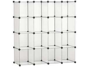 Rangement à chaussures modulaire en plastique transparent, 16 cubes, pour entrée, couloir ou chambre, 125 x 32 x 125 cm