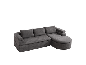 Canapé d’angle 3 places en chenille gris anthracite, méridienne arrondie